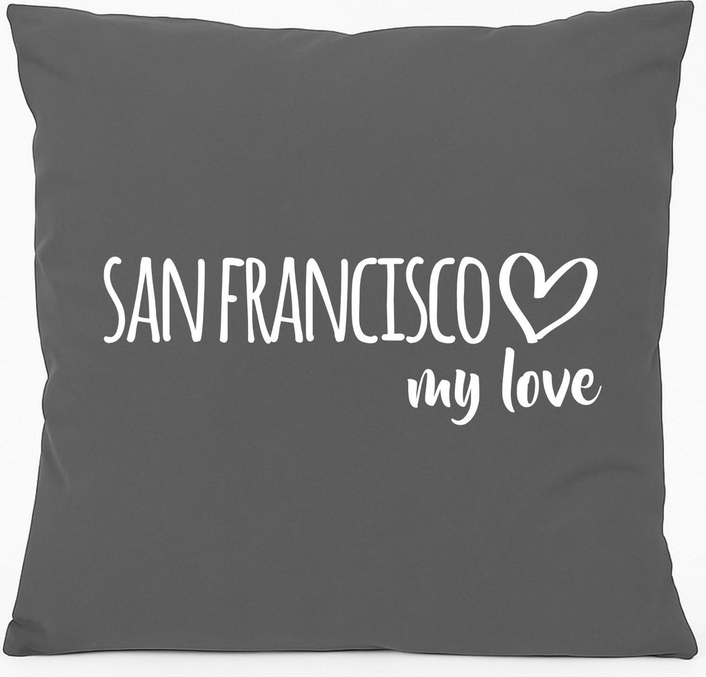 Huuraa Sofakissen San Francisco my love Geschenk 40x40cm mit Füllung Steel Grey Baumwolle San Francisco Mitbringsel