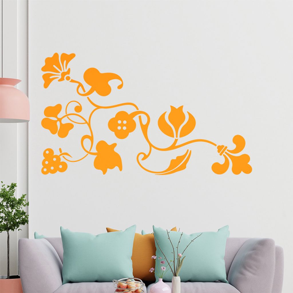 Eckeornament -Blüten - Traube Wandtattoo in 6 Größen - Wandaufkleber Wall Sticker - Dekoration, Küche, Wohnzimmer, Schlafzimmer, Badezimmer