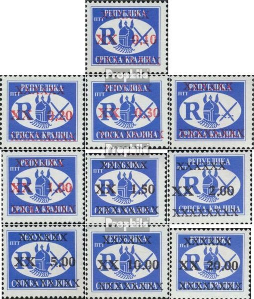 Briefmarken Kroatien - Serbische Krajina 1997 Mi 68-77 (kompl.Ausg.) postfrisch Aufdruckausgabe