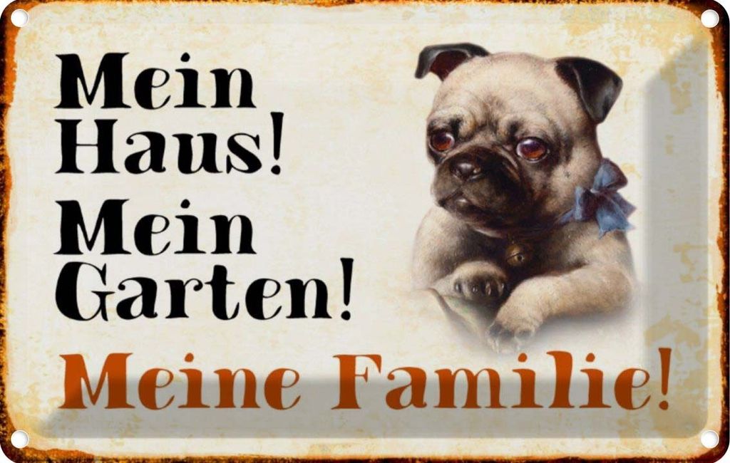 vianmo Blechschild 20x30 cm Hund Mops mein Haus Garten Familie Tier Haustier