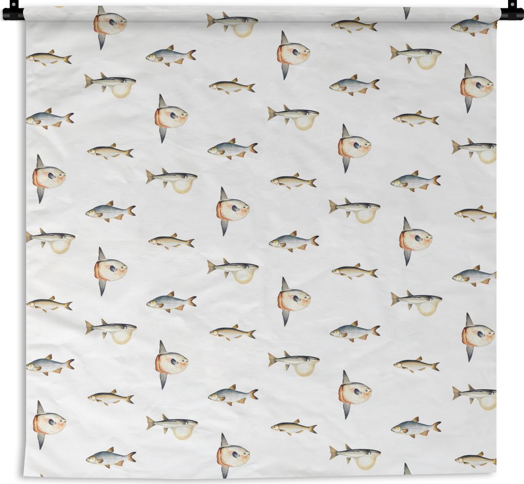 MuchoWow Wandteppich Wandbehang Fisch - Pastell - Muster 150x150 cm Tapisserie Dekoration Wandtuch - Wohnaccessoires - Modernes