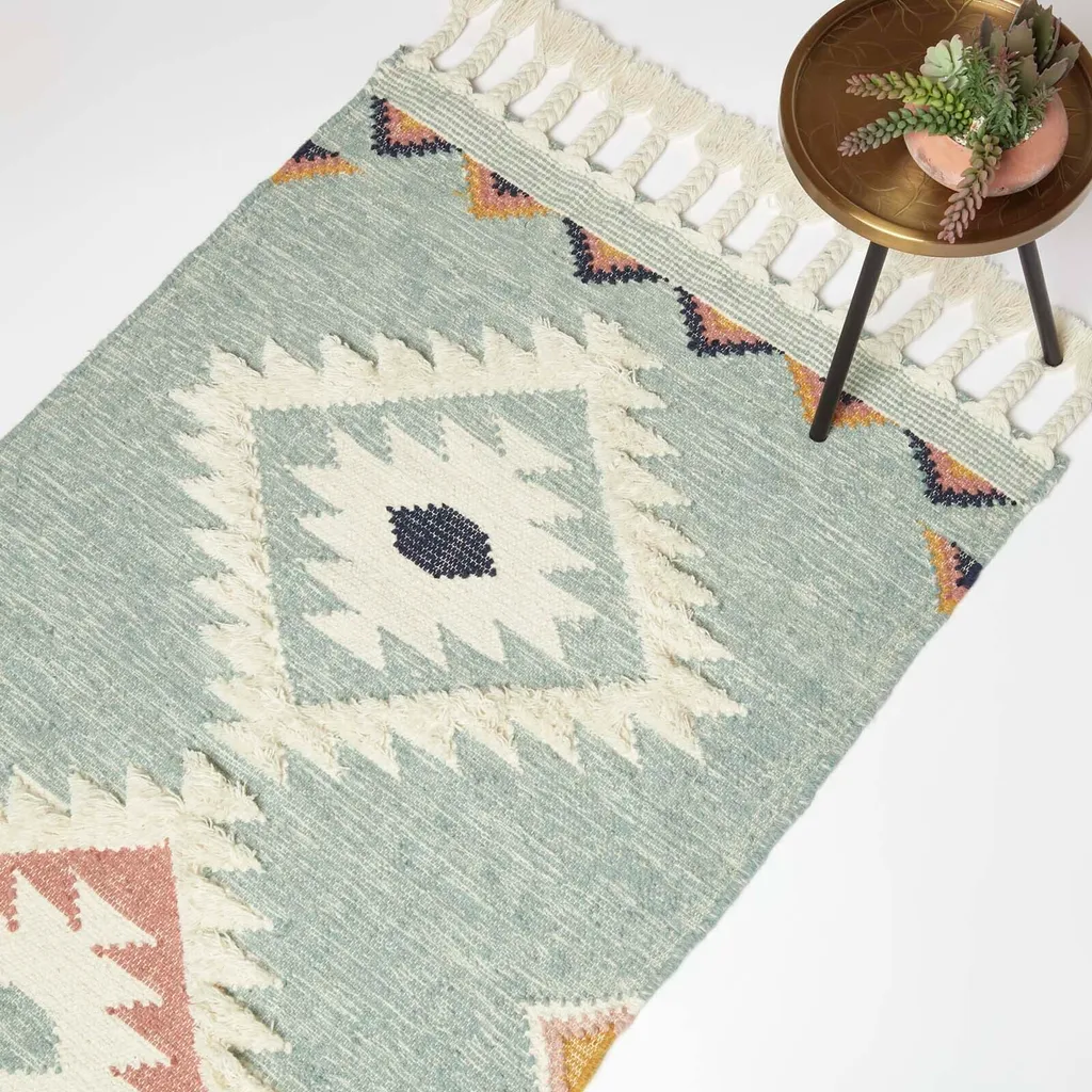 Tapis de Salon Kilim Bleu en Coton - Déco Ethnique Chic 90x150 cm