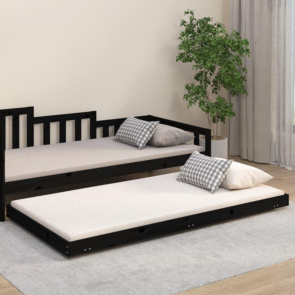 vidaXL Letto in legno massiccio nero 100x200 cm pino Immagine del prodotto 
