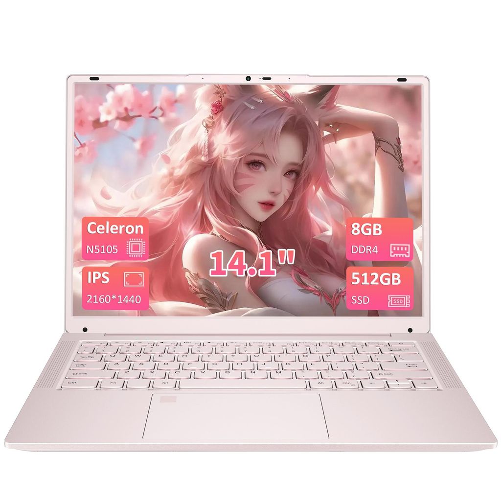 Auusda T140J Laptop, Notebook, 14,1 Zoll, Celeron N5105, 8GB DDR4, 512GB SSD, Rosa