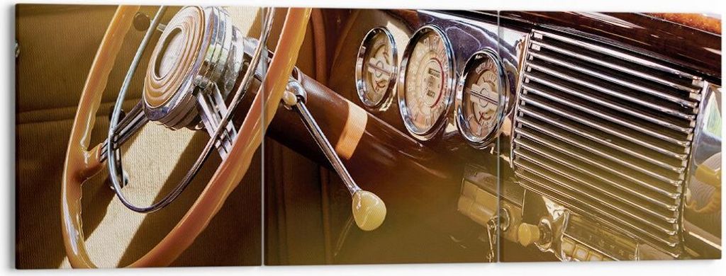 Bild auf Leinwand - Leinwandbild - 3 Teile - Auto Retro Vintage - 150x50cm - Wand Bild - Wanddeko - Wandbilder - Leinwanddruck - Bilder - Wanddekor...