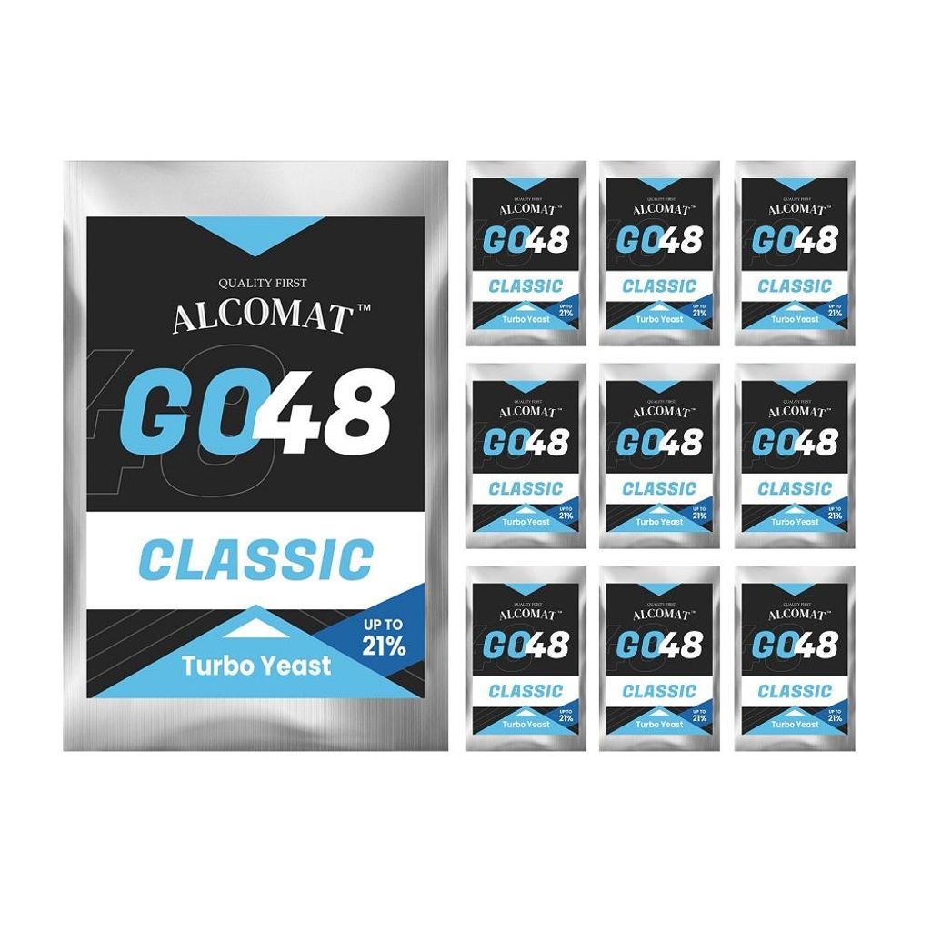 Alcomat GO 48 CLASSIC Turbo Hefe | Vitaminen und Spurenelementen | Alkohol Brennhefe | Gärhefe Hefe | auf 25 Liter, 10 Stück