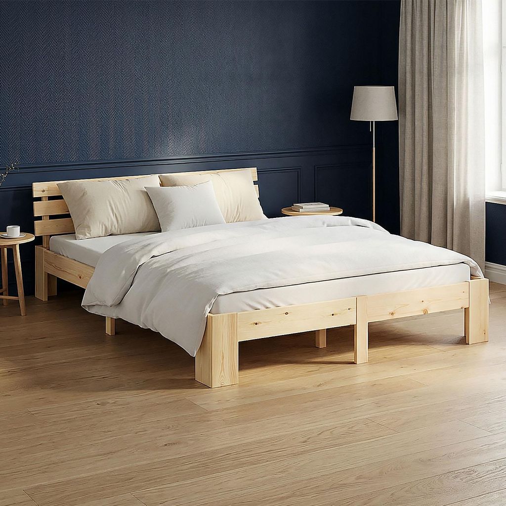 Homestyle4u Holzbett 160x200 Doppelbett mit 2 Matratzen Natur Kiefer Massivholz