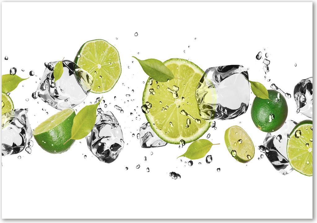 Tulup Glas-Bild - 100 x 70 - Wandbild aus Glas - Wandkunst - Wandbild hinter gehärtetem Sicherheitsglas - Essen & Getränke - Limette Wasser - G...