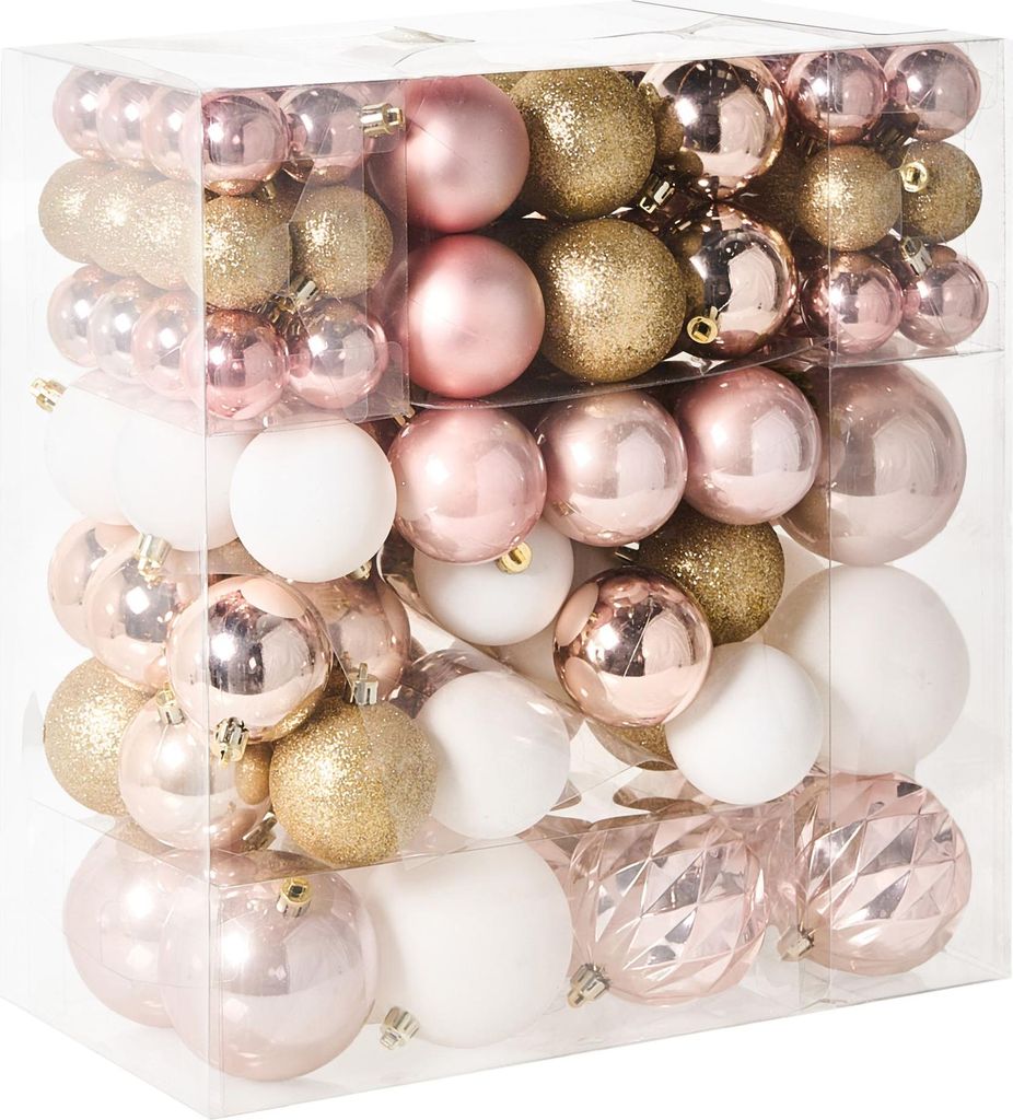 BELIANI Weihnachtskugel Set 114-teilig Rosa Gold Kunststoff Plastik Matt Glänzend Glitzer Traditionell Klassisch Weihnachtsdeko Weihnachtsbaumschmuck