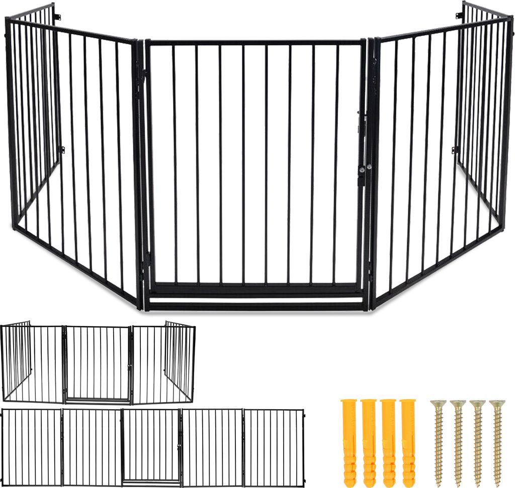 TolleTour Kaminschutzgitter Baby Kinderschutzgitter Schutzgitter Ofen Absperrgitter mit Sicherheitstür Vormontiert ca. 304cm x 76cm