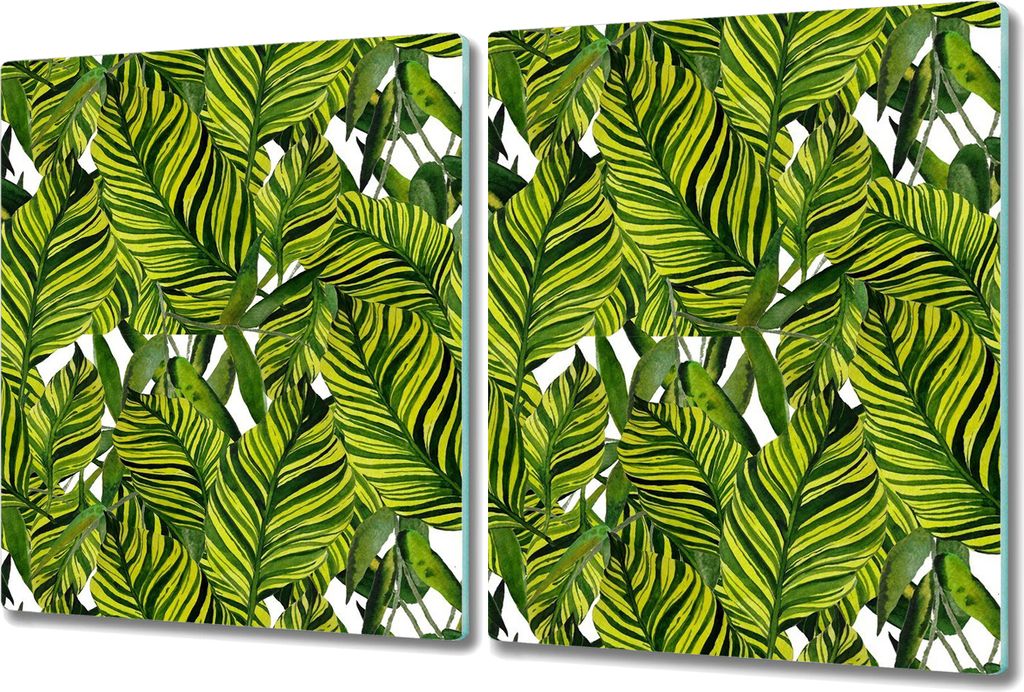 Glas-Herdabdeckplatte Glaskeramikkochfeld-Abdeckung Spritzschutz - 2x 40x52 cm - Große Tropenblätter