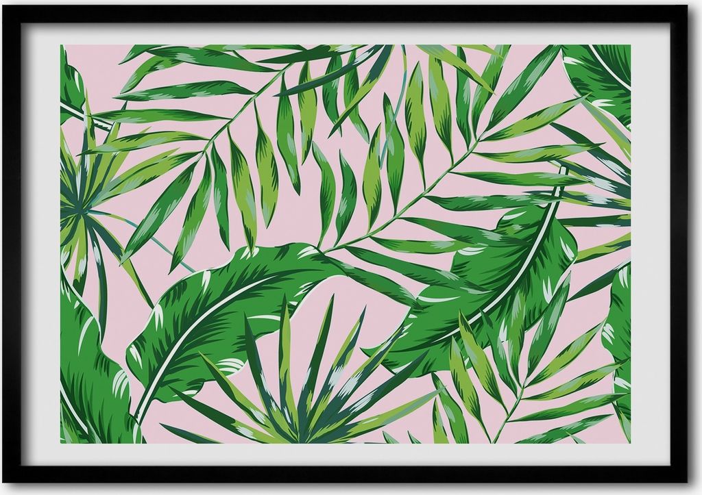 Bild - Bilderrahmen - 100 cm x 70 cm - MDF - Rahmen - Foto - Wandkunst tropische Blätter