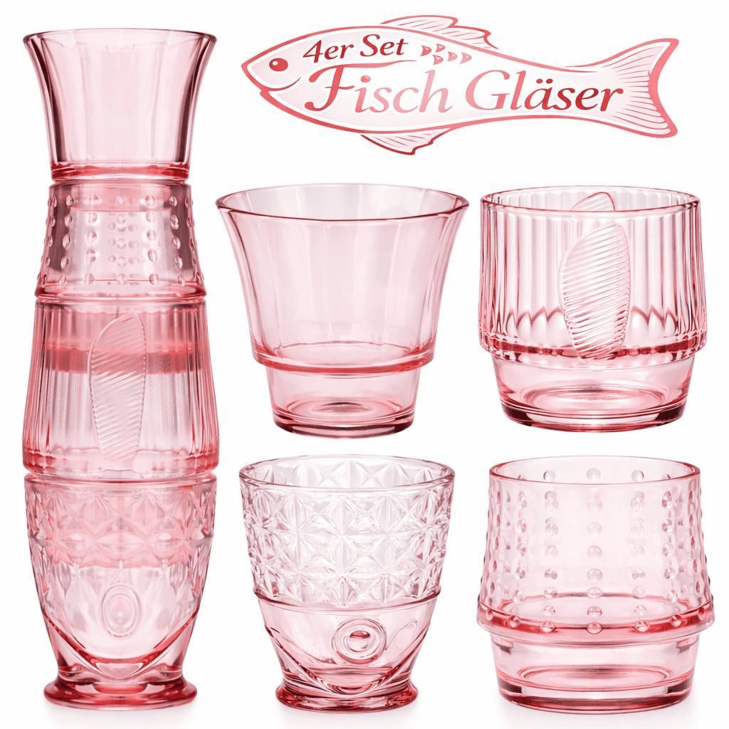 4 Trinkgläser Fisch Form Gläser Set Wassergläser Wasserglas Produktbild 