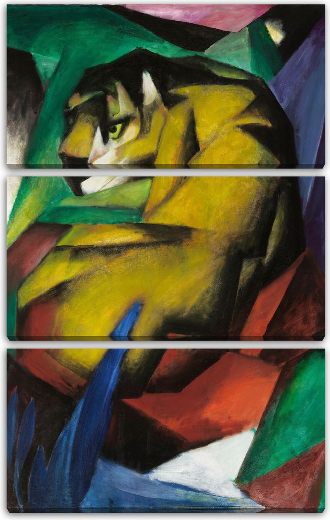 Leinwandbild 3-teilig (80x120cm): Franz Marc - Der Tiger (1912), echter Holz-Keilrahmen inkl. Aufhänger, handgefertigt in Deutschland