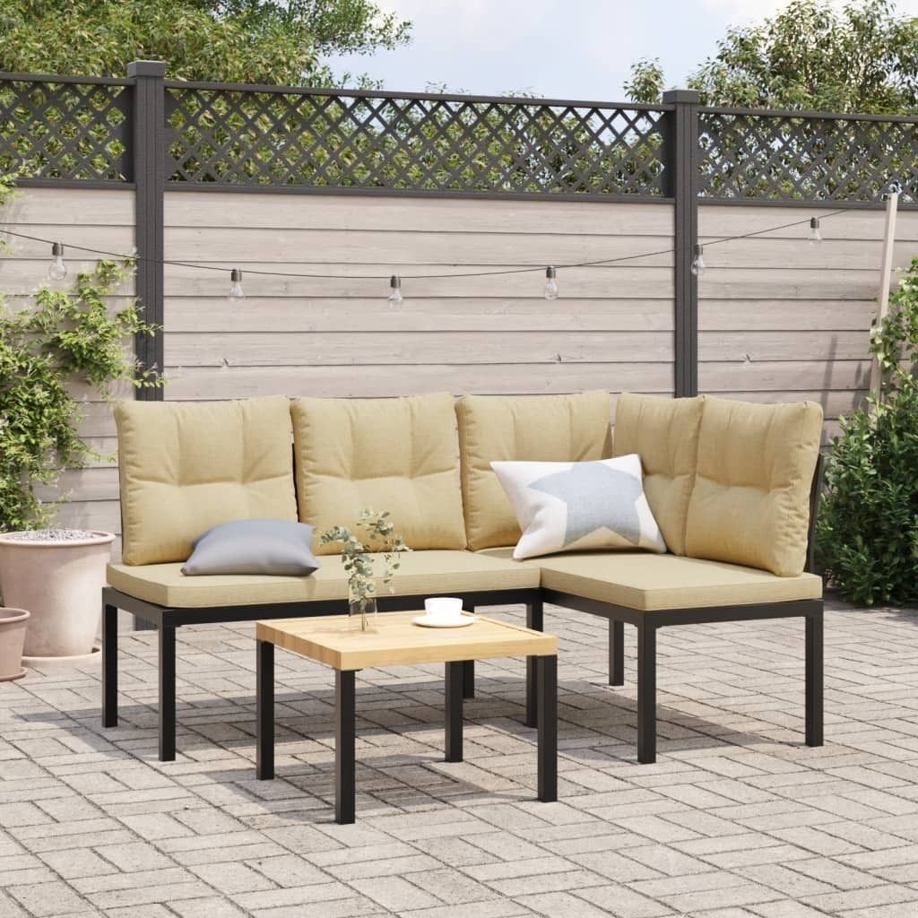 Maison Exclusive - Gartenbänke mit Kissen 2 Stk. Schwarz Pulverbeschichteter Stahl