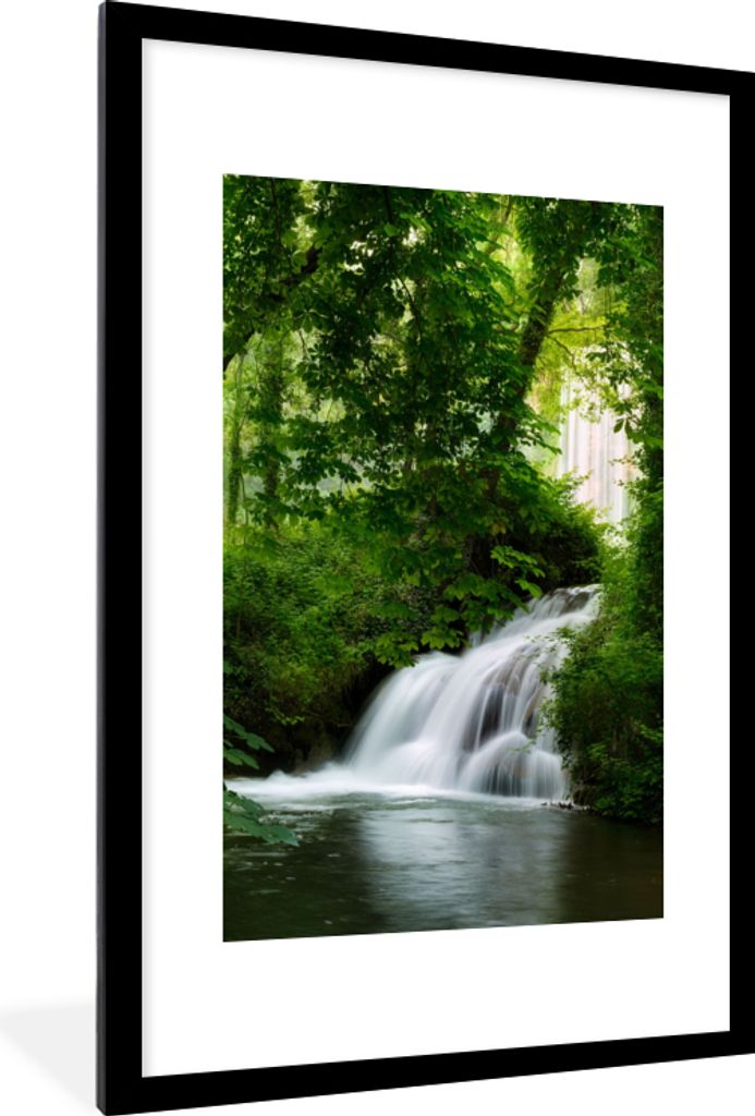 MuchoWow Gerahmtes Poster Wasserfall - Natur - Grün 60x90 cm - Poster mit Schwarzem Bilderrahmen Wandposter Rahmen Foto Bilder - Dekoration - Wa...
