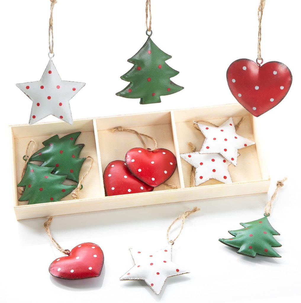 12 kleine Weihnachtsanhänger rot weiß grün - zum Aufhängen - 5 cm
