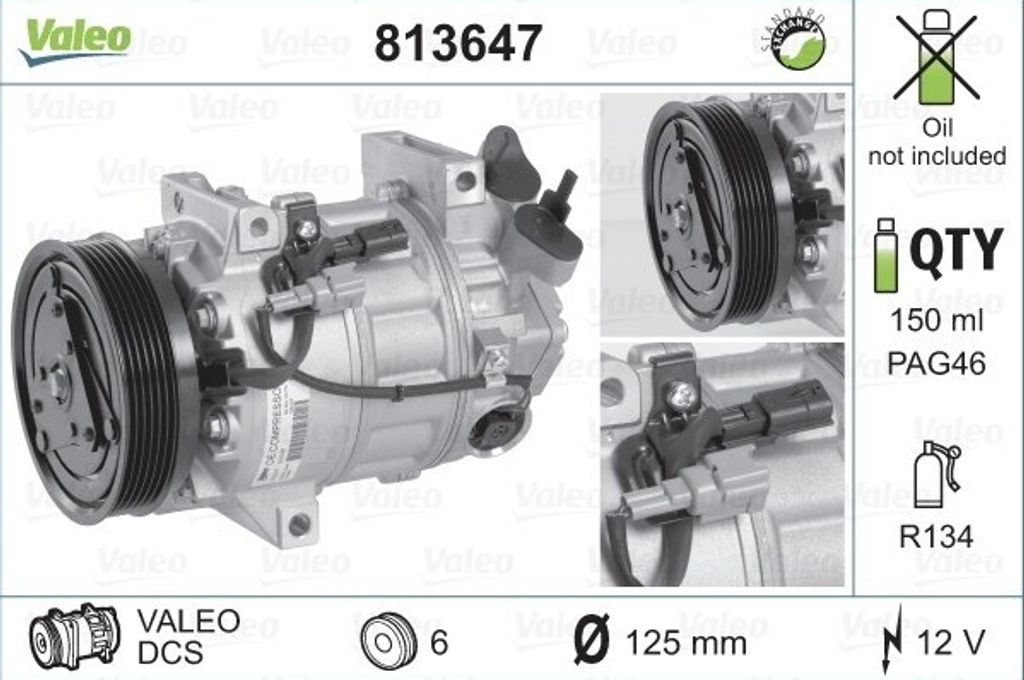 VALEO 813647 DCS Klimaanlage Klimakompressor PAG 46 R134a Produktbild 