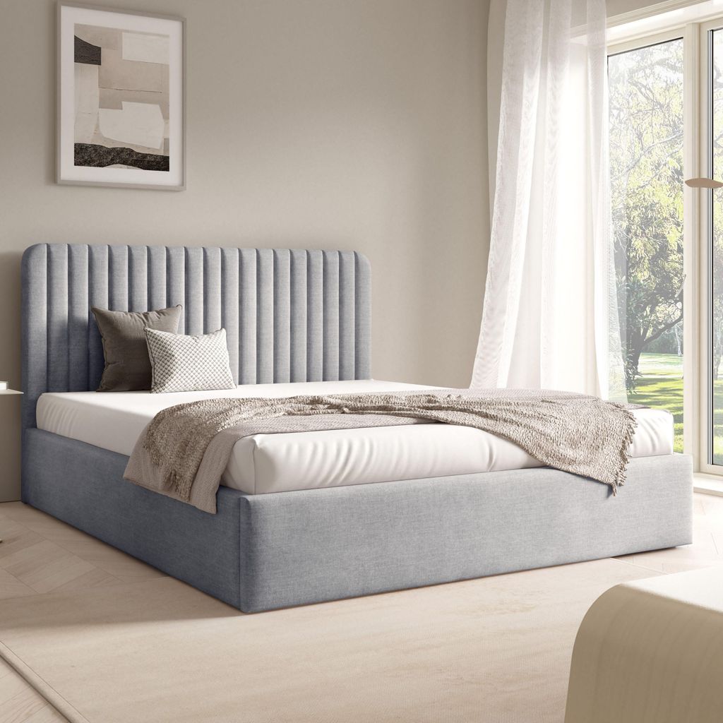 FURNISTAR Polster BEA II mit kasten| 140x200|Doppel mit Stauraum und Lattenrost|Boxspring-Optik|ohne Matratze|Schlafzimmer - Hellgrau