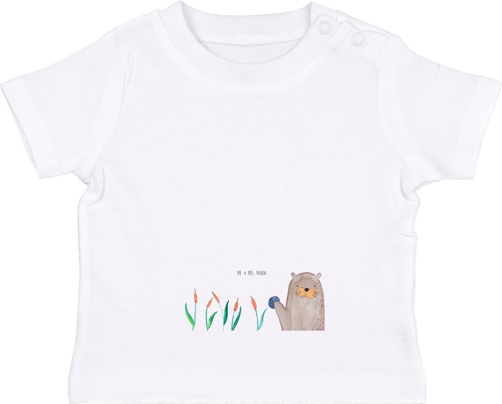 Mr. & Mrs. Panda Babyshirt Otter Stein 0. - 6. Monat - Weiß - Geschenk, T-Shirt, Baumwolle Baby Shirt, Kinder, Pflanzen, Seeotter, Neugierig, Grü...