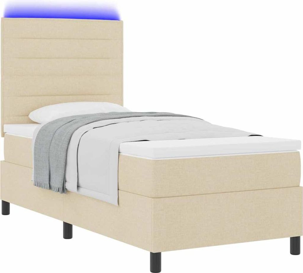 Boxspringbett mit Matratze mit LED Creme 90 x 200 cm Stoff