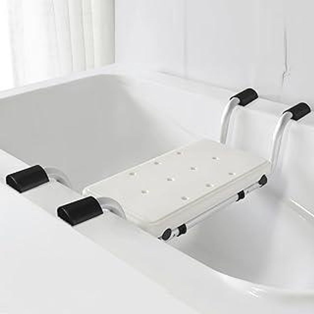 Badewannensitz Senioren Erweiterter Rutschfester Kopf,Duschsitz Duschbank für Badewanne, Halbkreis-Gummifüße mit Antirutschfläche, Aluminium, B...
