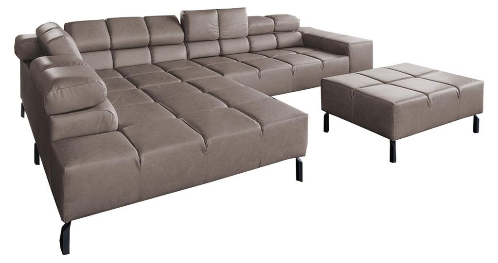 KAWOLA Sofa NELSON Ecksofa Leder dunkelbraun mit Hocker Recamiere links