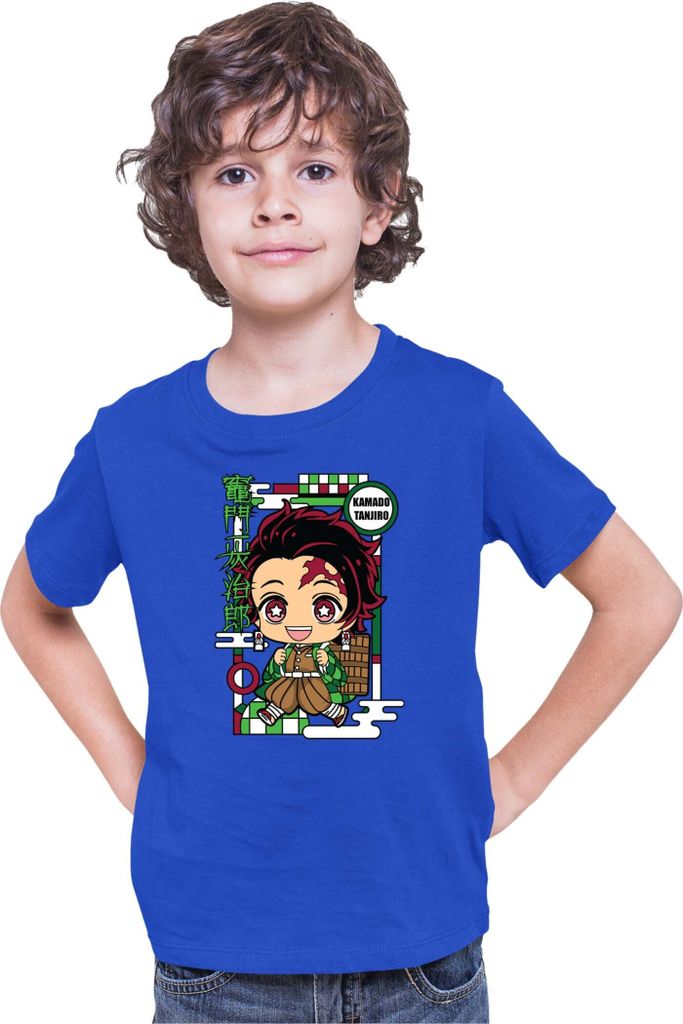 Kinder T-Shirt Demon Anime Slayer Kimetsu No Yaiba Chibi Tanjiro Kamado, 5-6 Jahr - 116 / Blau