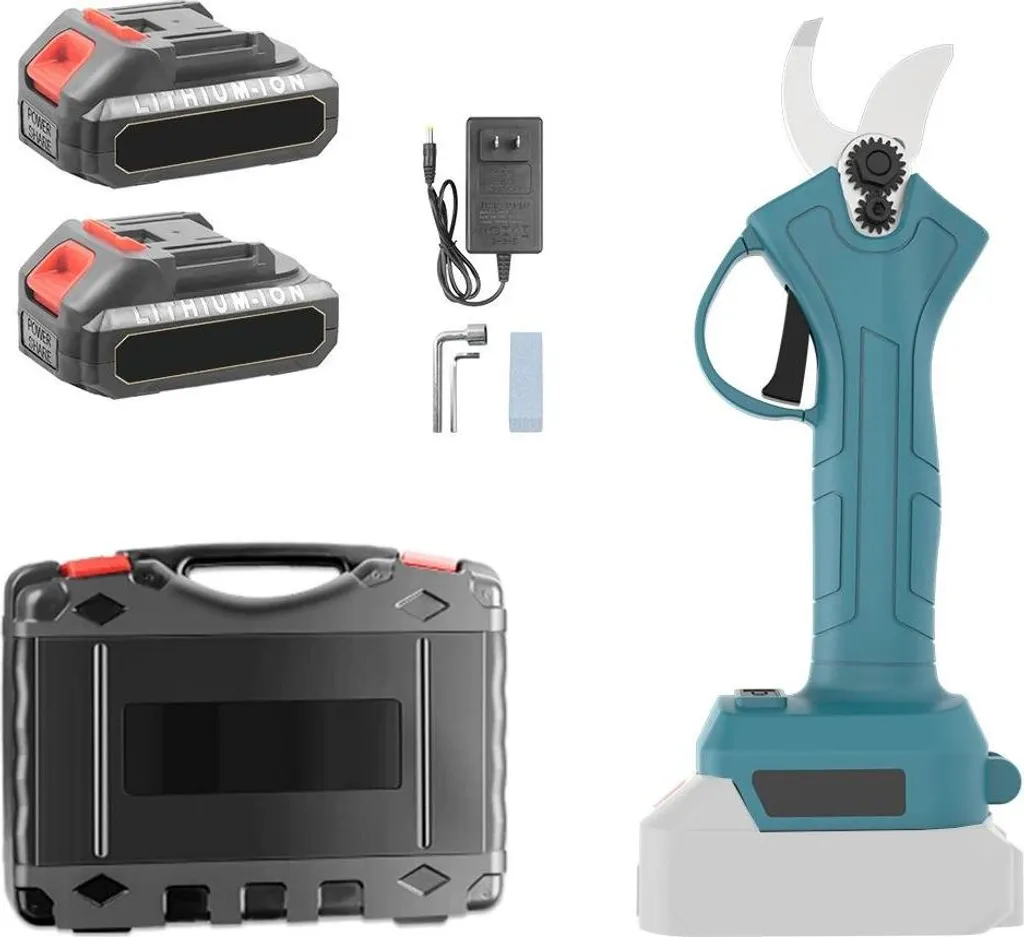 Cesoie elettriche per rami - Cesoie da giardino a batteria - Senza spazzole - 500 W - Spessore di taglio 25 mm - Senza fili - Con 2 batterie - Caricabatterie 220 V - Arancione/Nero