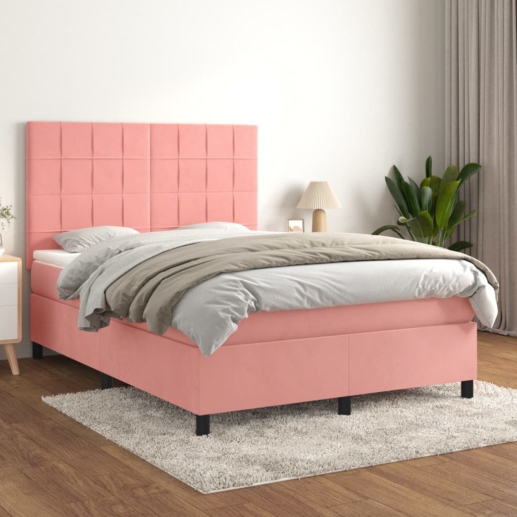 The Living Store Boxspringbett mit Matratze Rosa 140x190 cm Samt