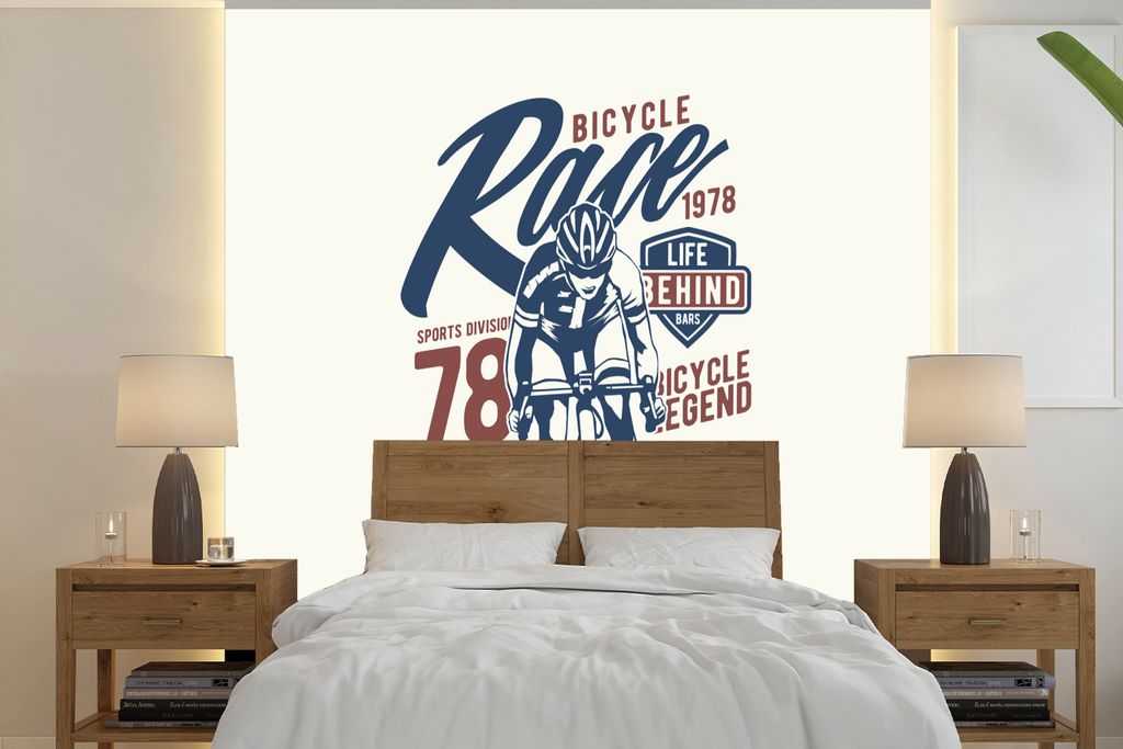 MuchoWow Fototapete für Wohnzimmer oder Schlafzimmer Wandtapete Vinyl Motivtapete Radsport - Retro - Fahrrad - 240x240 cm - Schlafzimmer-Tapete