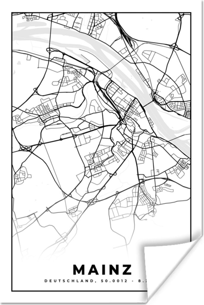 MuchoWow Poster Karte - Mainz - Stadtplan 40x60 cm - Plakate für die Wand - Poster Babyzimmer