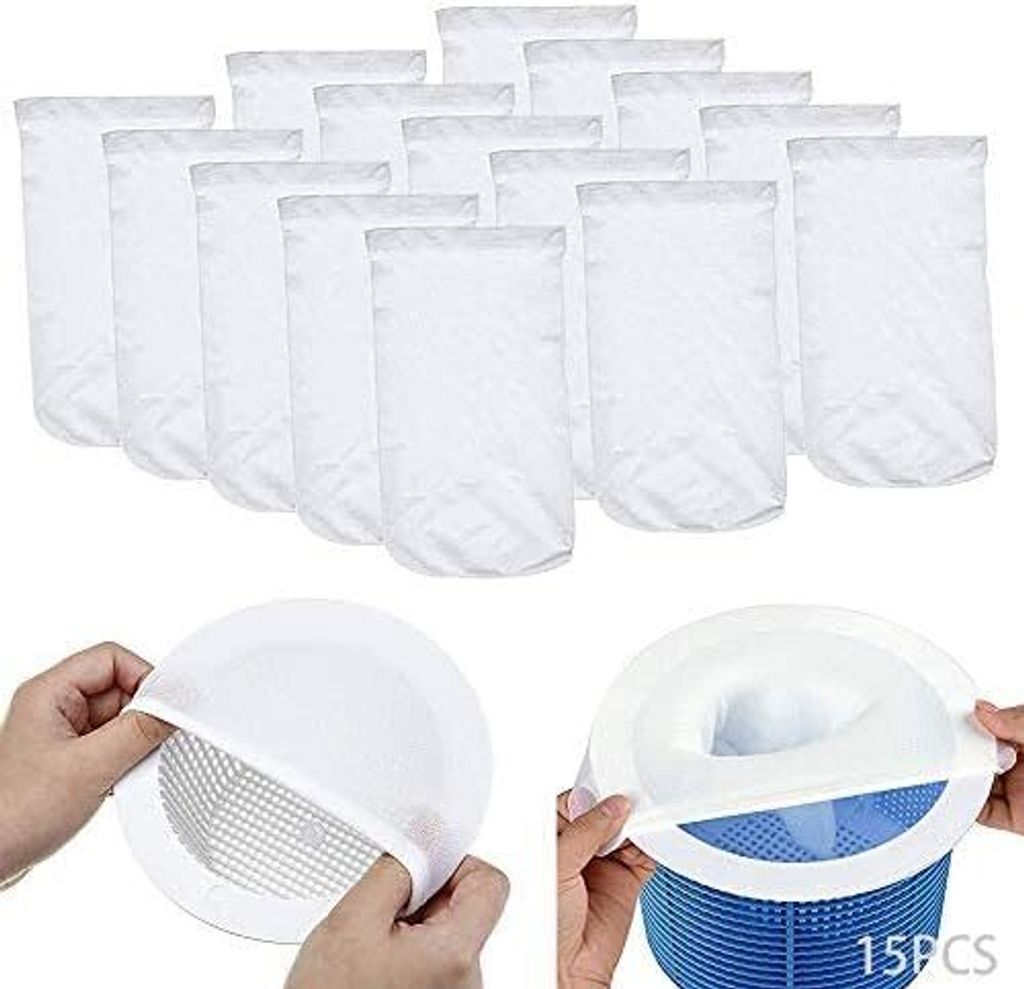 15PCS Pool Skimmer Socks,Perfekte Filterschoner Zum Schutz Ihrer Filter,Schwimmbad Skimmer Filter Sieb Netz,Skimmerkorb Netz,Skimmer Socken Gross