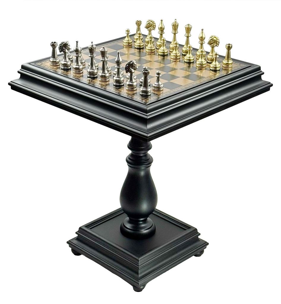 Exklusiver Italfama Schachtisch mit 10 cm Metallfiguren & Damesteinen