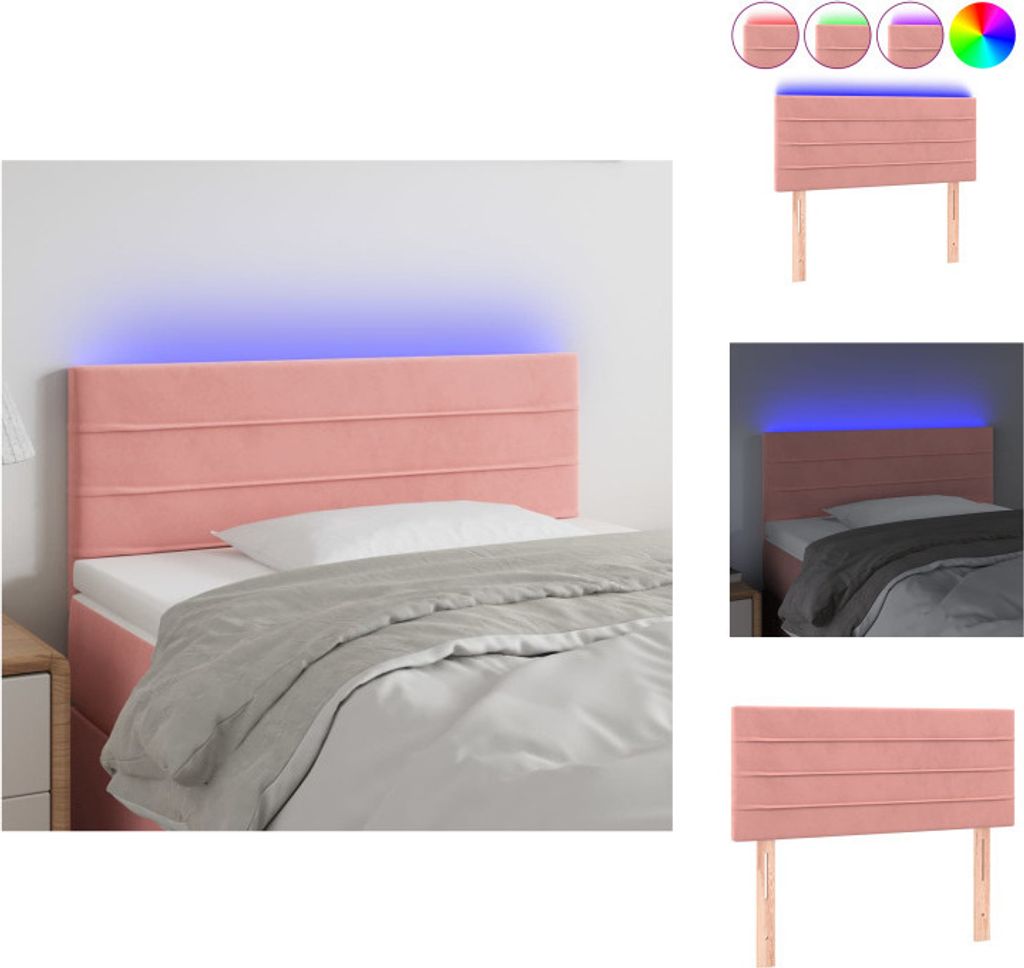vidaXL LED Kopfteil Rosa 90x5x78/88 cm Samt - Kopf- & Fußenden