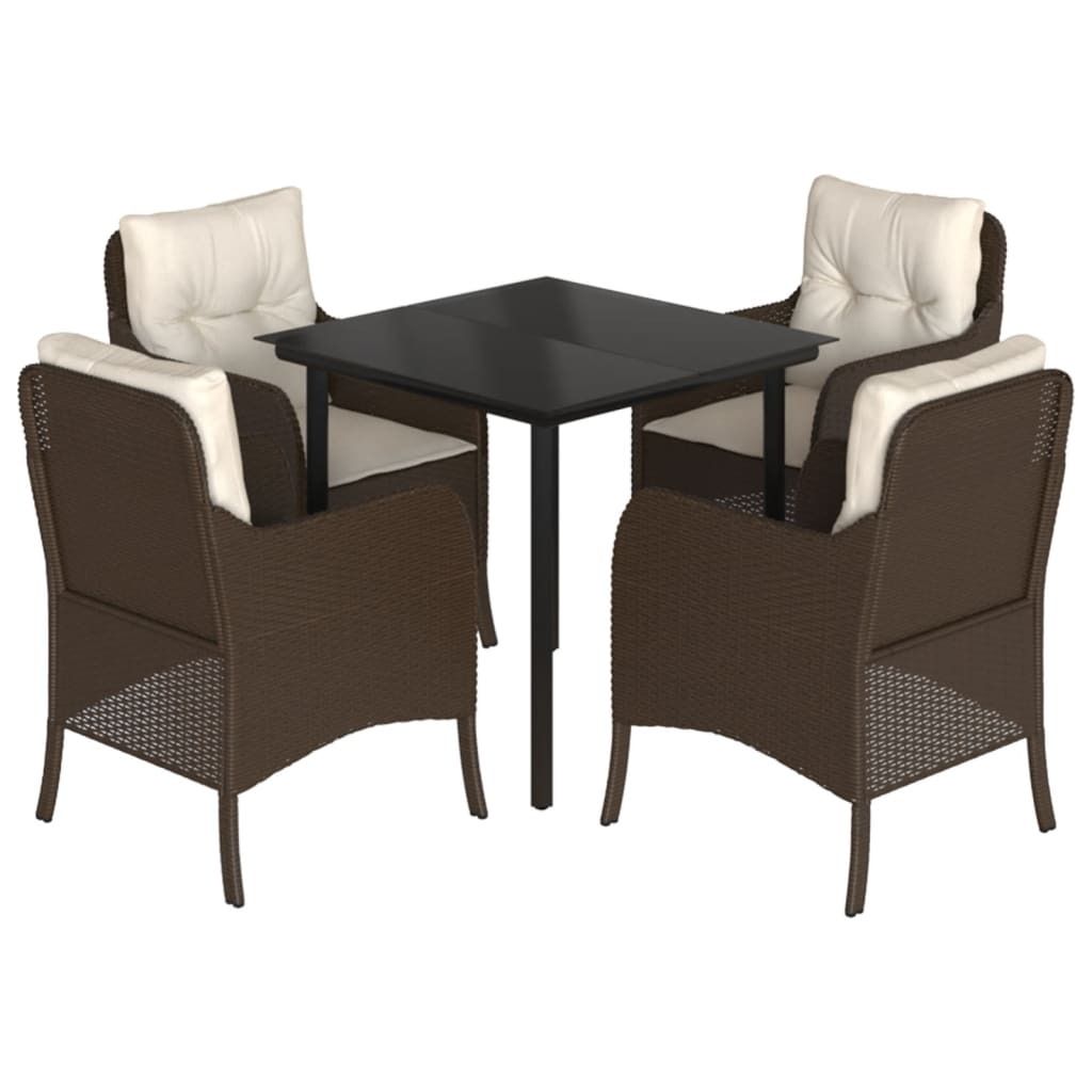 vidaXL 5-tlg. Garten-Essgruppe mit Kissen Braun Poly Rattan