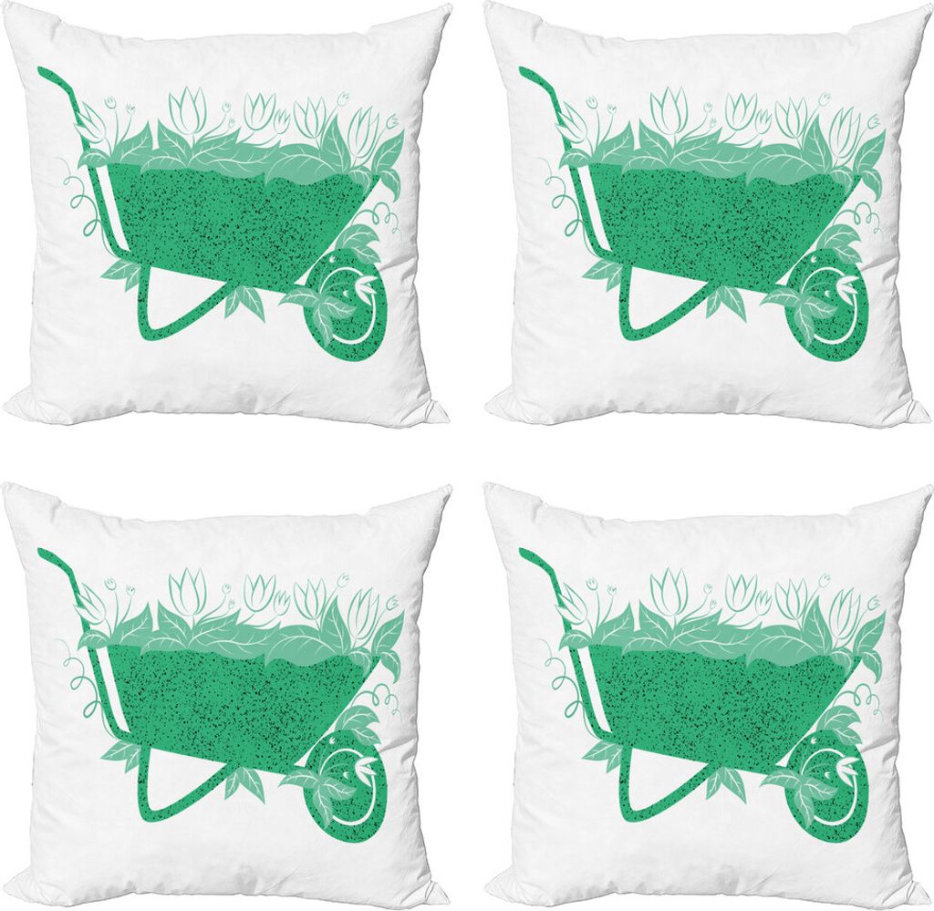 ABAKUHAUS Gras Kissenbezug Set (4 Stück), Botanischer Thema Umwelt, Moderner Doppelseitiger Digitaldruck, 45 cm x 45 cm, Sea Green und Weiß