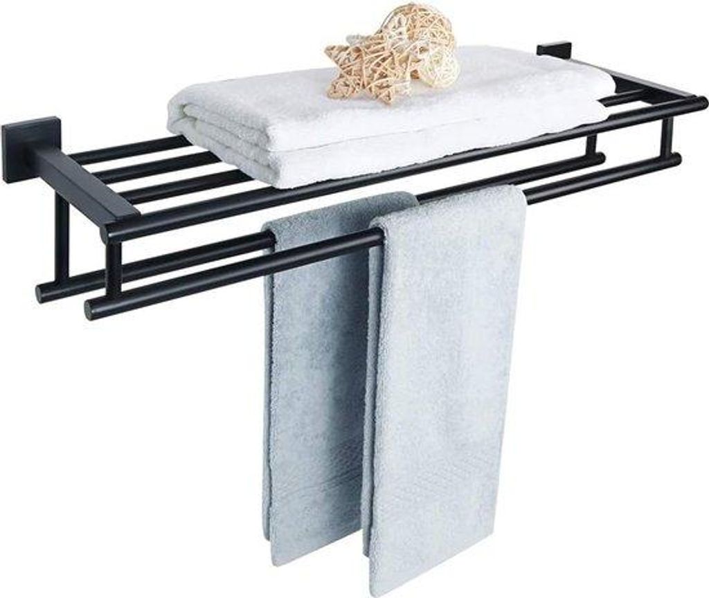 Doppelbrett für Handtücher aus Edelstahl für Bad und Küche, 70CM, schwarz