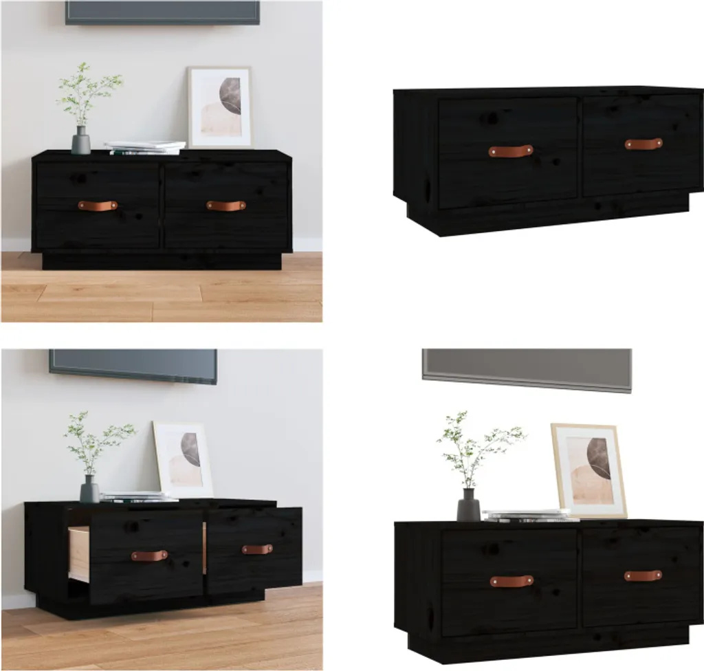 Mobile Porta TV vidaXL in Legno di Pino Nero - 80 cm - Eleganza Loft