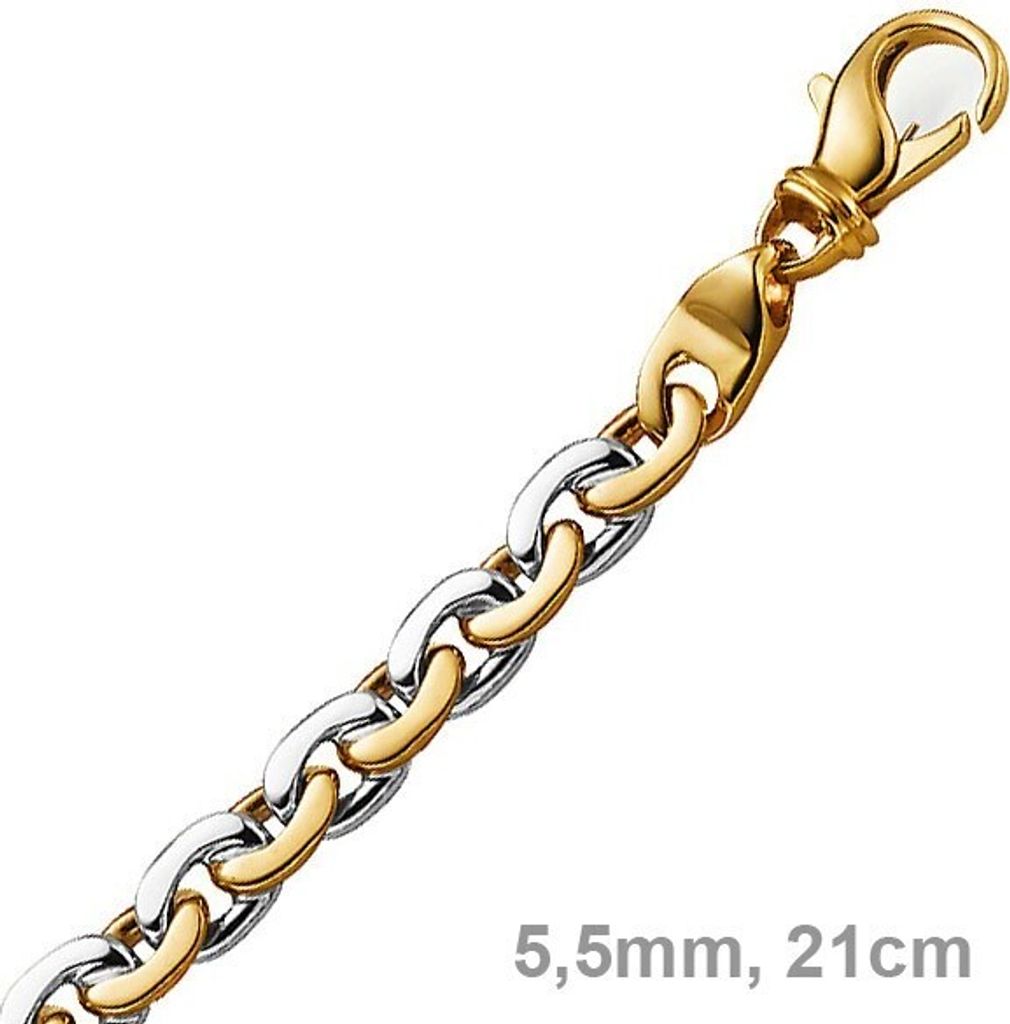 5,5mm Armband Armkette Rundankerkette 585 Gold Gelbgold & Weißgold 21cm Uni