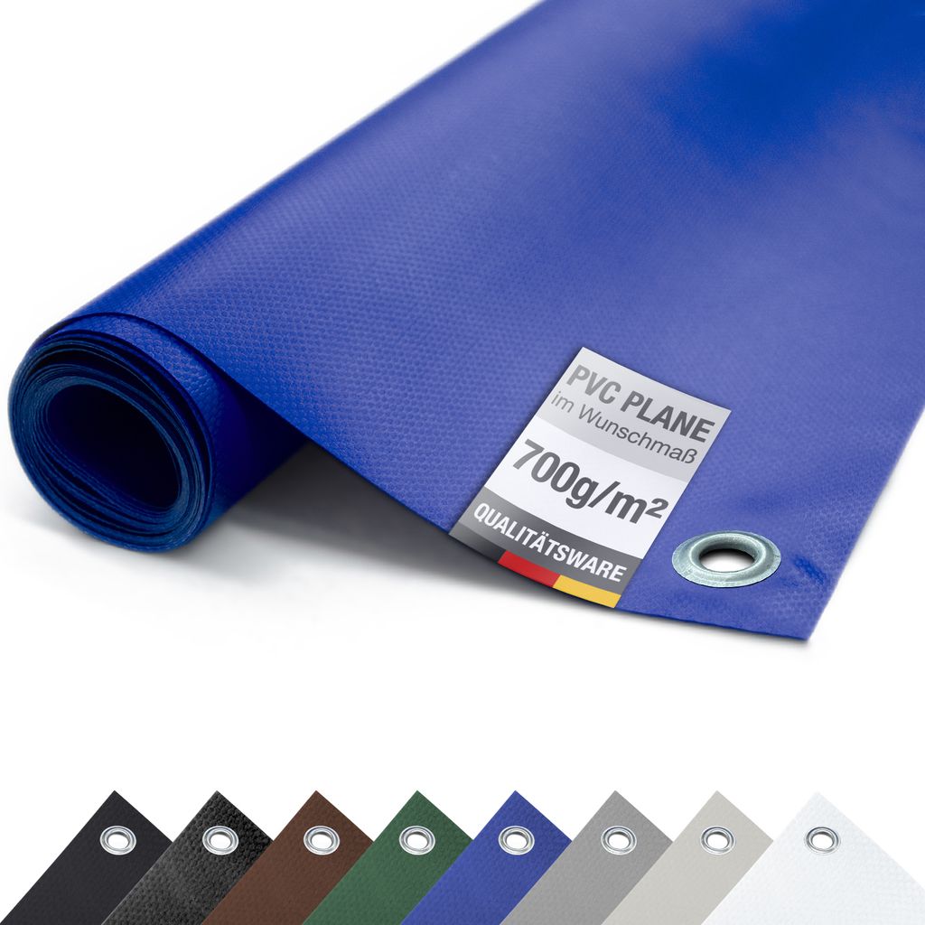 Plane PVC LKW 700g/m² MIT ÖSEN Abdeckplane Schutzplane matt reißfest stabil (Blau, 2,5m x 11m)