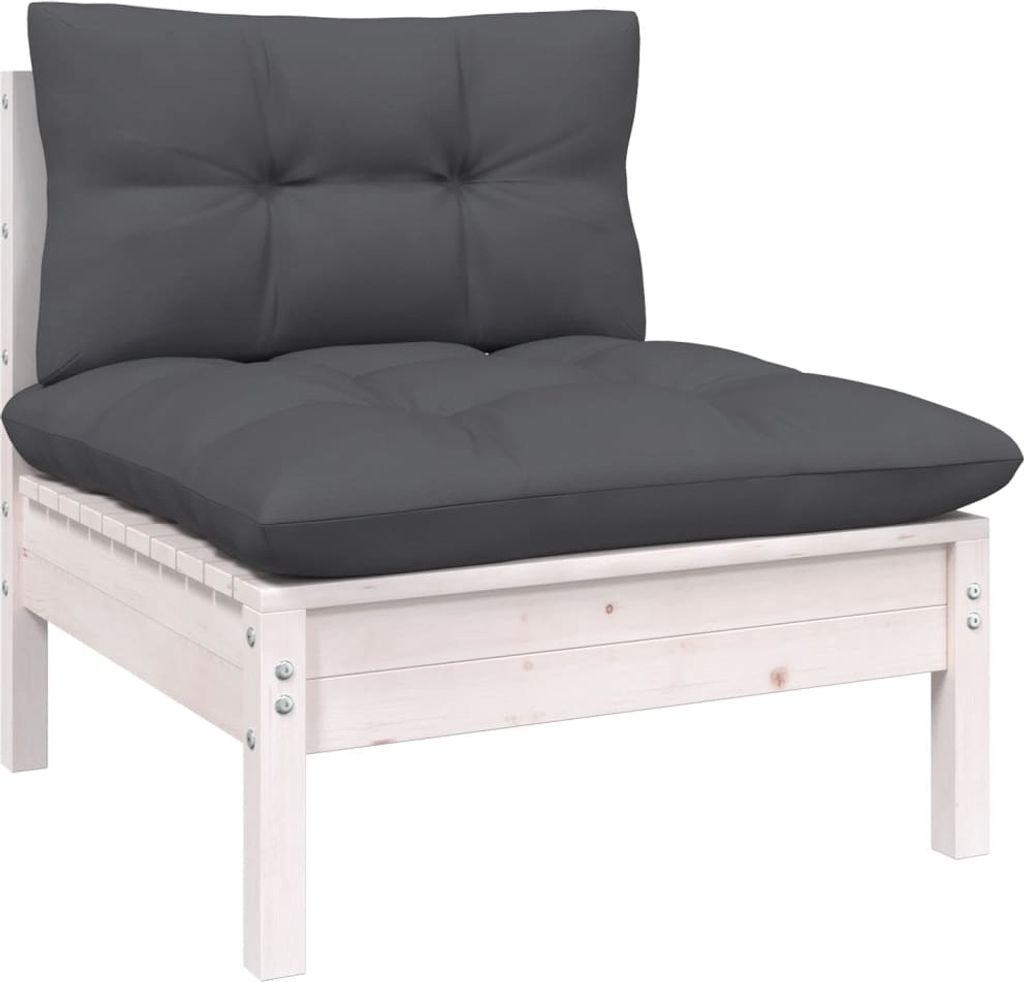 VidaXL Garten Mittelsofa 2-tlg. Grau - PE Rattan Mit Kissen, Stahlrahmen