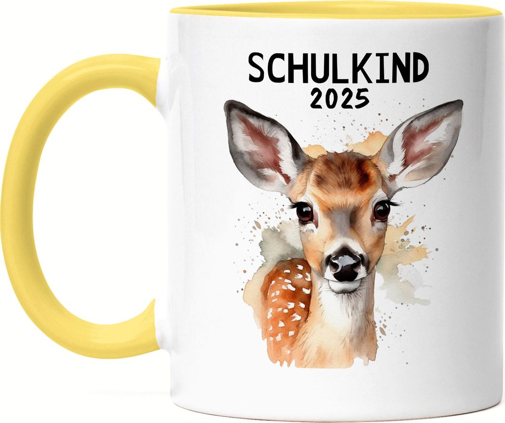 Schulkind 2025 Reh Tasse Gelb Erstklässler Einschulung Tochter Neffe Nichte Schulanfang Schuleinführung