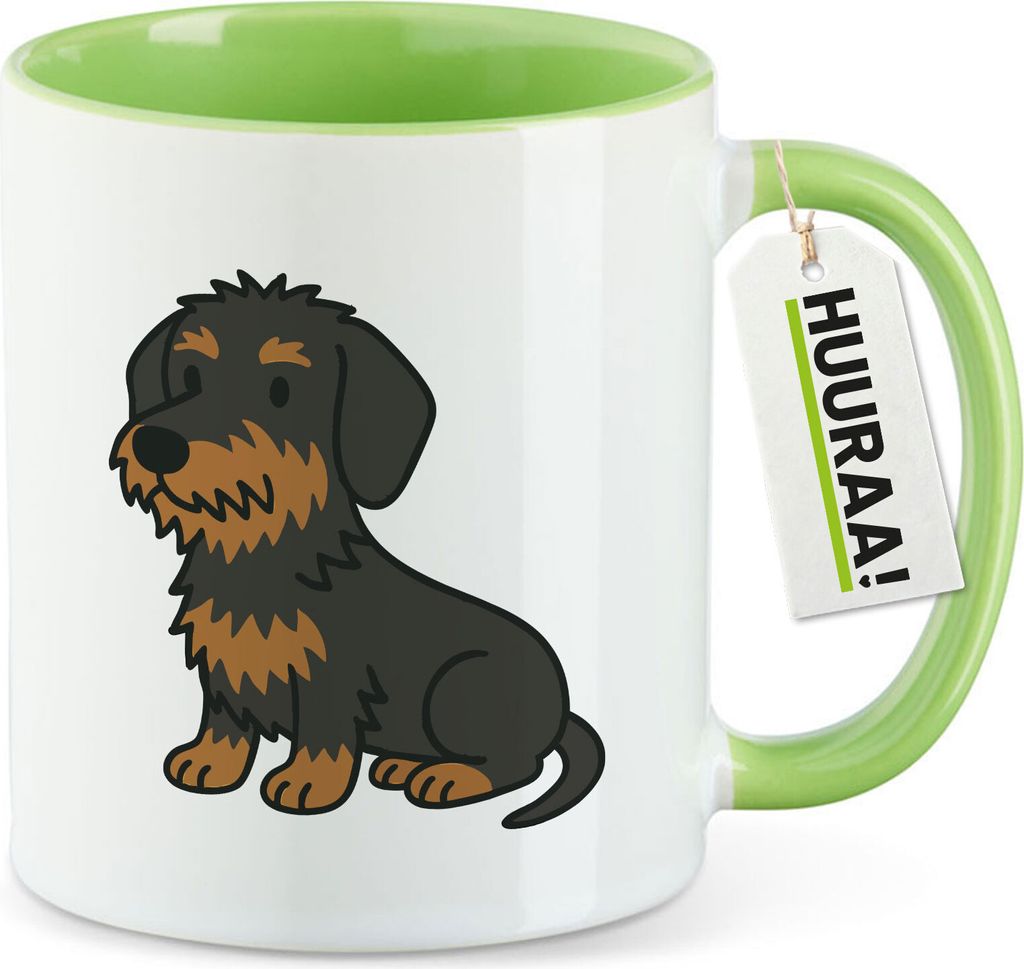 Huuraa Kaffeetasse Rauhaar Dackel Sausage Dog Comic 330ml Grün Keramik Kaffeebecher Geschenkidee
