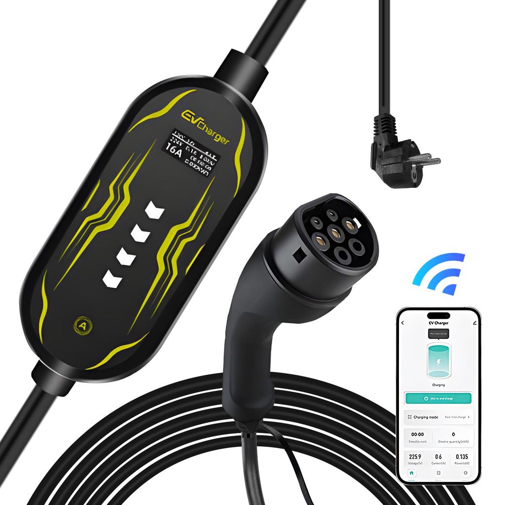 APP/Wifi 3.5KW 6-16A 1 Phase 5M Ladegerät EU Type 2 Schuko CEE Ladekabel Für Elektroautos EV Charger Einstellbarer Strom Tragbares Ladegerät