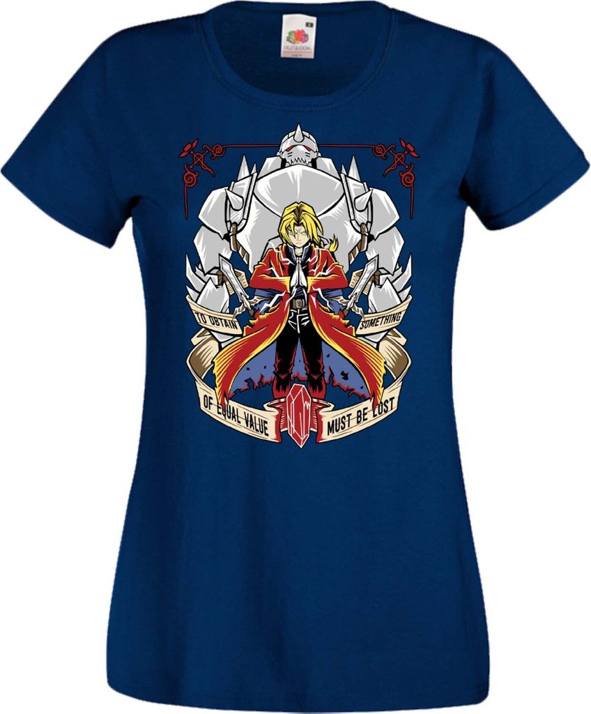 Damen T-Shirt Manga Anime Fullmetal Alchemist Edward Elric Fullmetal Edward, Lady XS / Dunkelblau