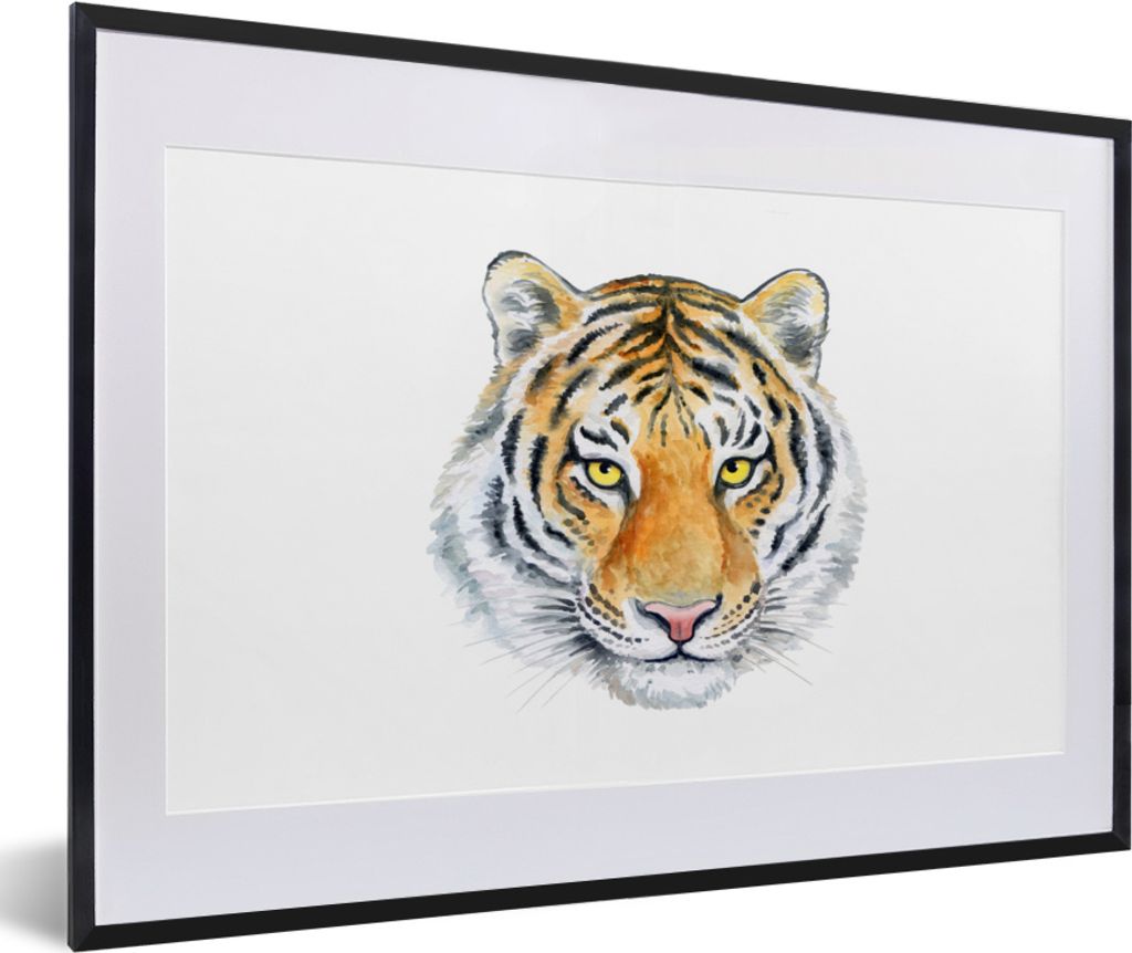 MuchoWow MuchoWow Gerahmtes Poster Tiger - Kopf - Gelb 60x40 cm - Poster mit zchwarzem Bilderrahmen - Schlafzimmer - Plakat in Rahmen - Drucken