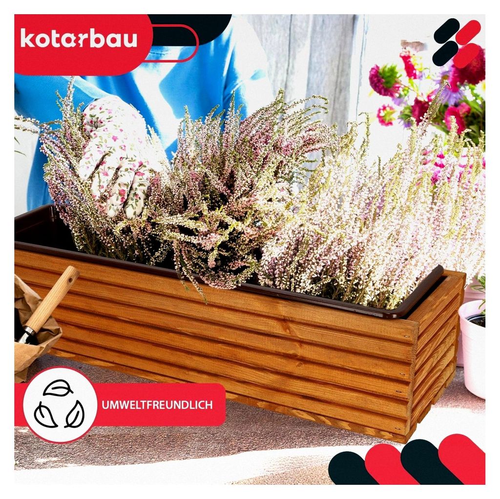 Blumenkasten aus Holz 64x20cm mit Innentopf in Eichenfarbe