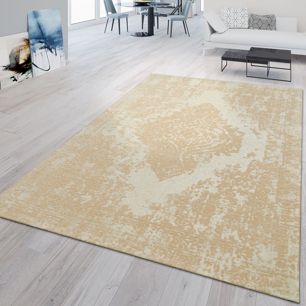 TT Home Wohnzimmer Teppich Kurzflor Marokkanisches Design Abstrakt Used Look Ornamente Größe 80x150 cm