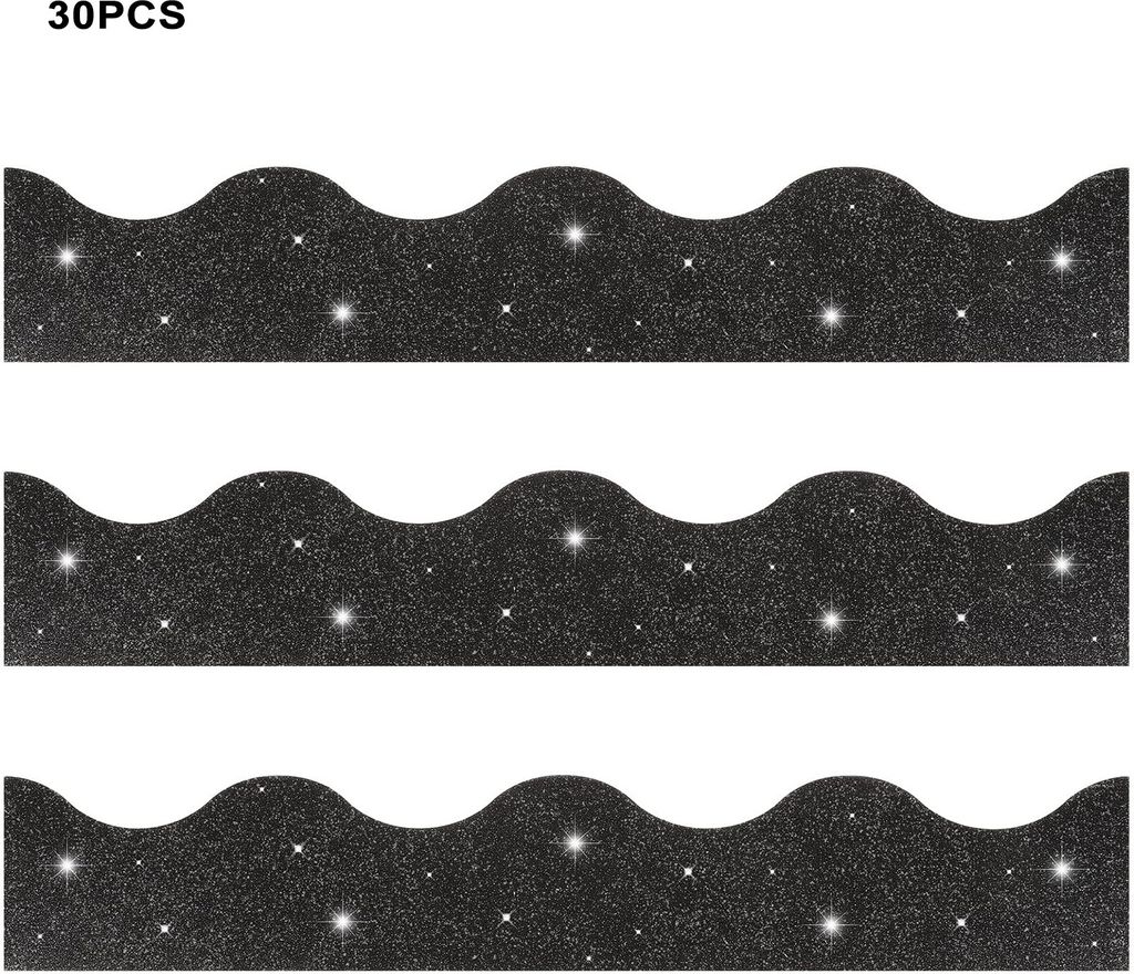 30 Stück Glitzer-Bordüre für Pinnwände, 5 Farben, dick, gewellt, für Klassenzimmer, Tafel, Posterrahmen, Randdekoration, Zierleiste, Heimwerke...